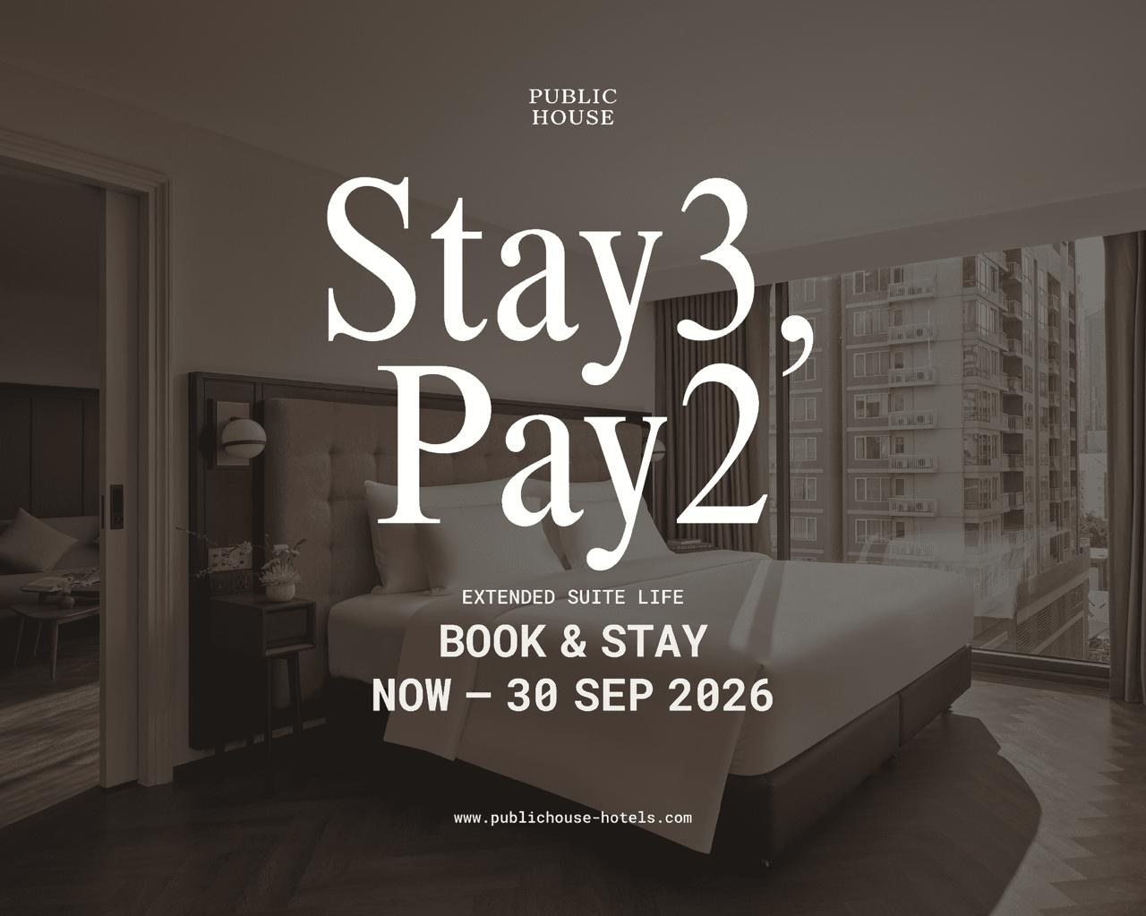 Suite Stay 3, Pay 2 offer at Public House Bangkok: book and stay through 30 September 2026